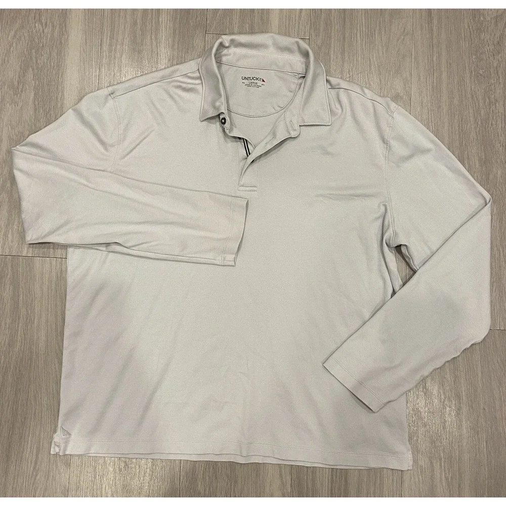 Untuckit Polo Shirt Mens Large Gray Cotton‎ Long Sleeve Buttons 100% Cotton Soft